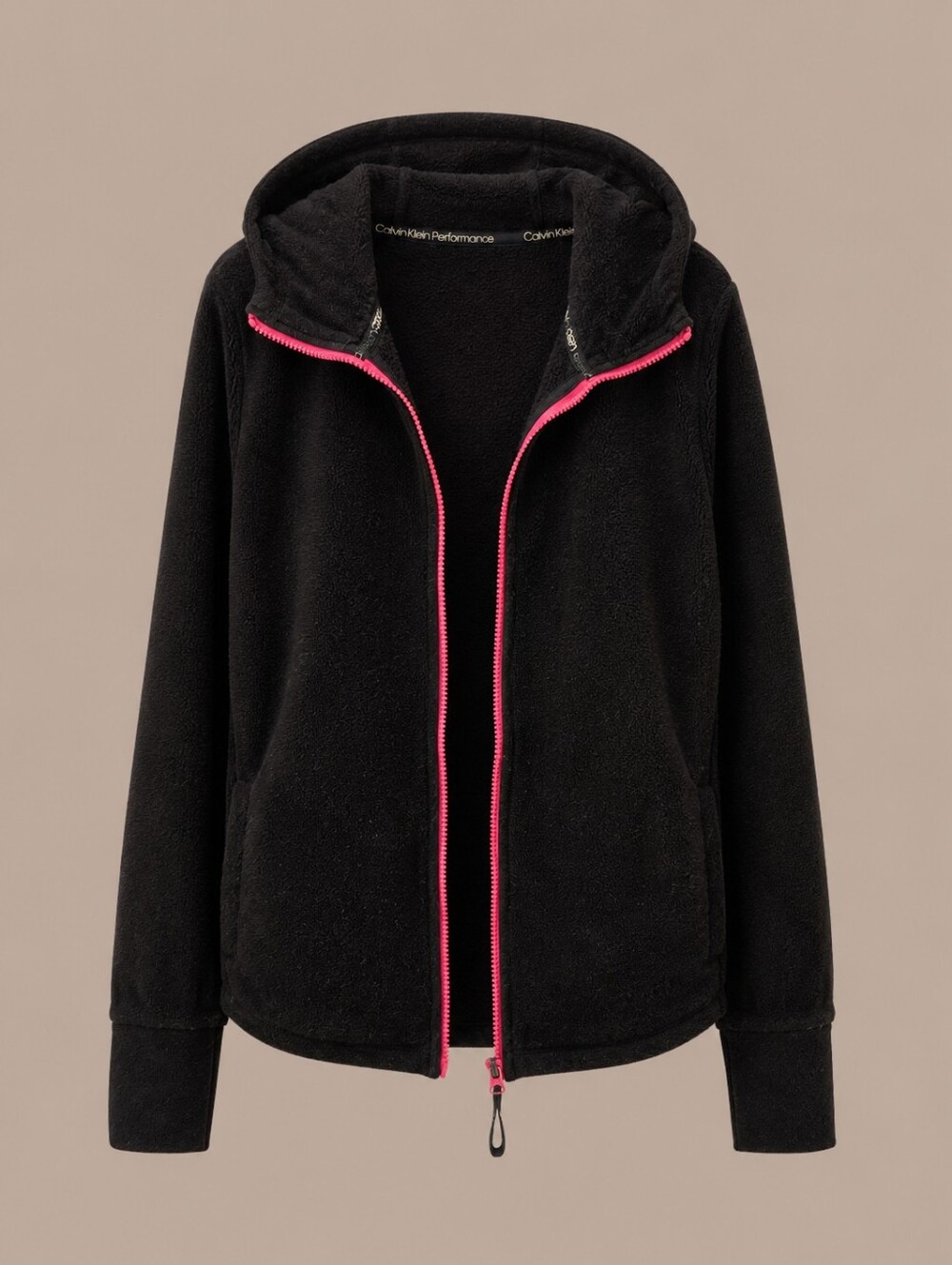Calvin Klein Women's Black Zip-Up Hoodie with Pink Trim